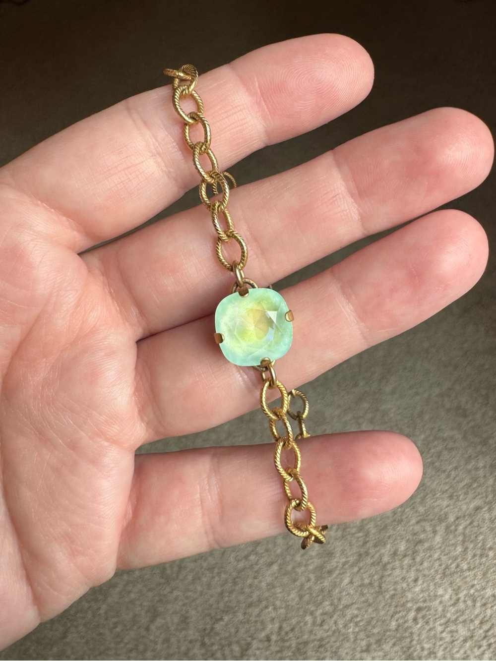 Catherine Popesco Gold-Tone Bracelet with Mint Green Faceted Stone
